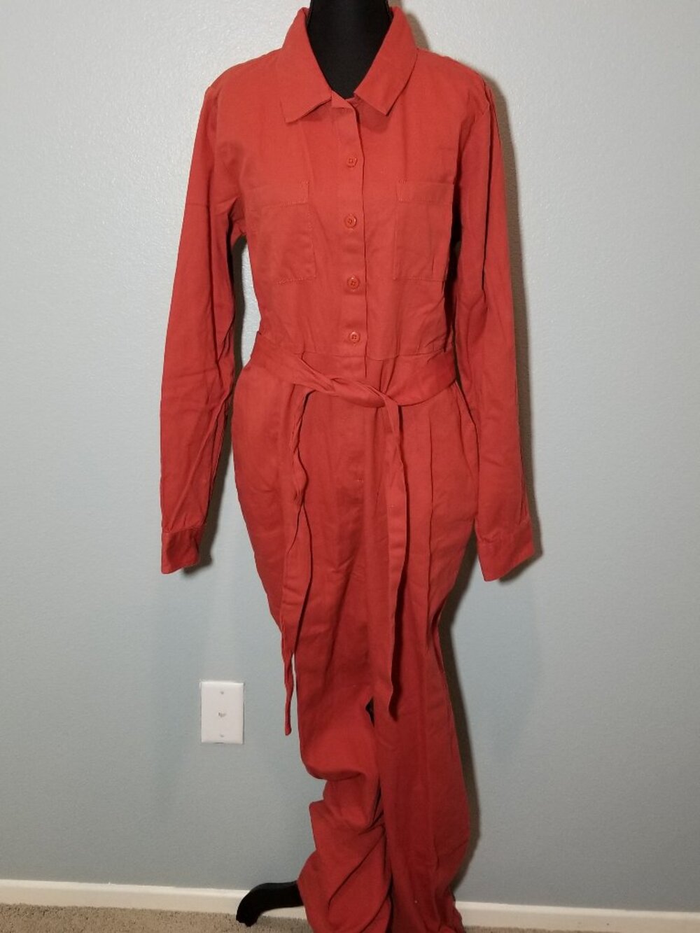 Asos Design Womens Sz 10 Rust Pant Jumpsuit Long Sleeve Wide Leg Utiliarian NWT